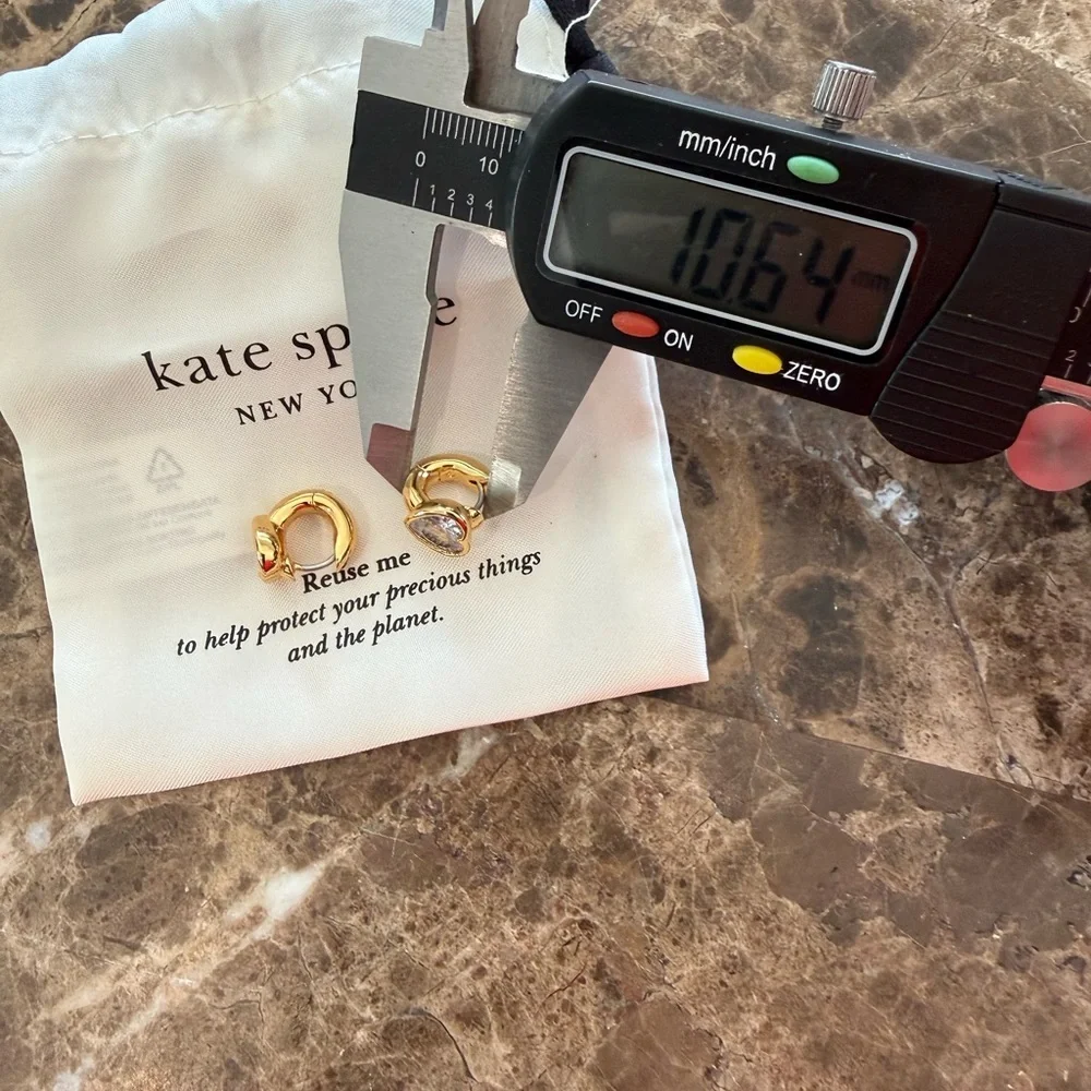 kate spade Gold-Tone Cubic Zirconia Mini Heart Hoop Earrings